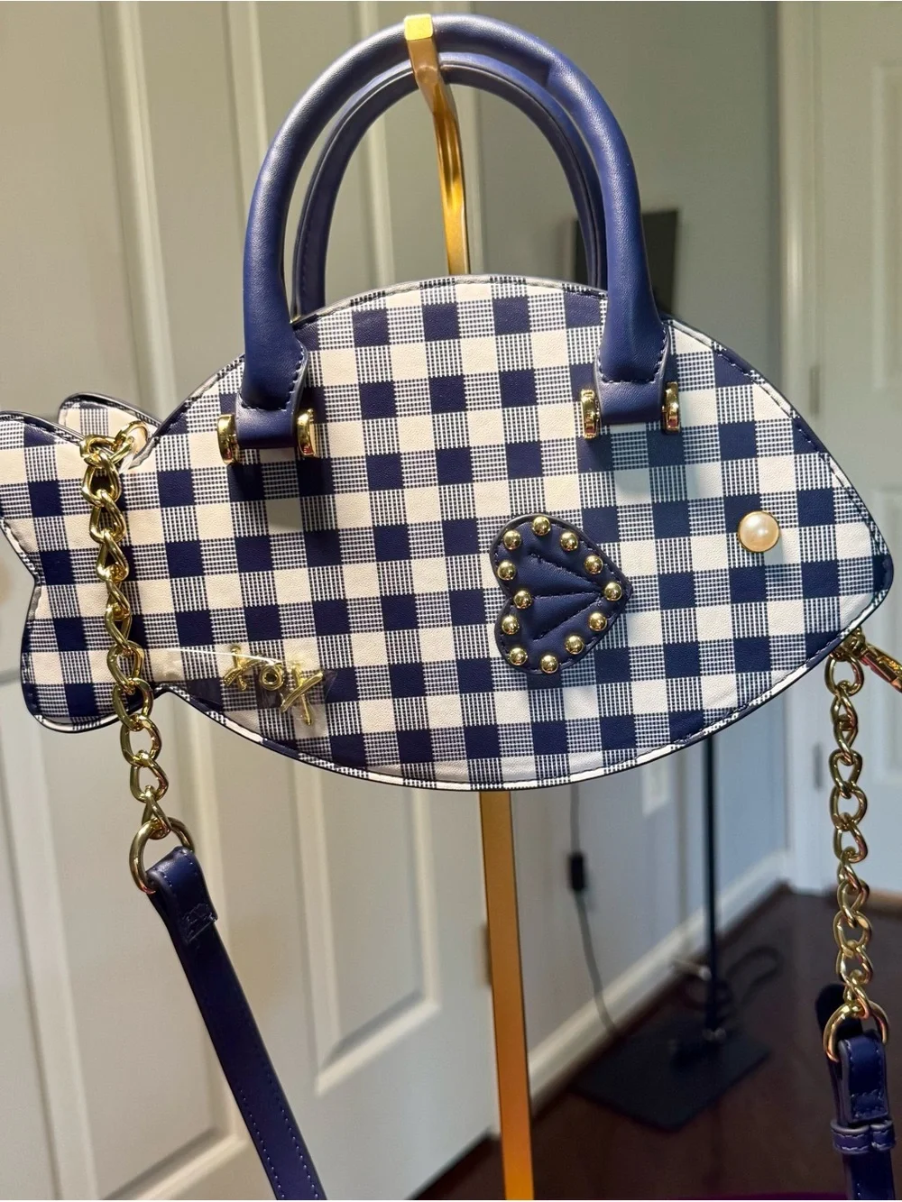 NWT Betsey Johnson Xosea Gingham Fish Crossbody Bag w/ Anchor Charm